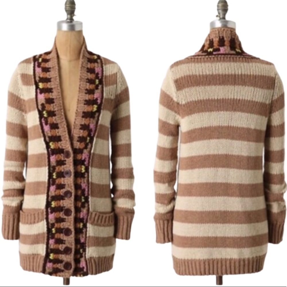 ANTHROPOLOGIE Sparrow Hopi Basket Weave Cardigan Tan Size Small